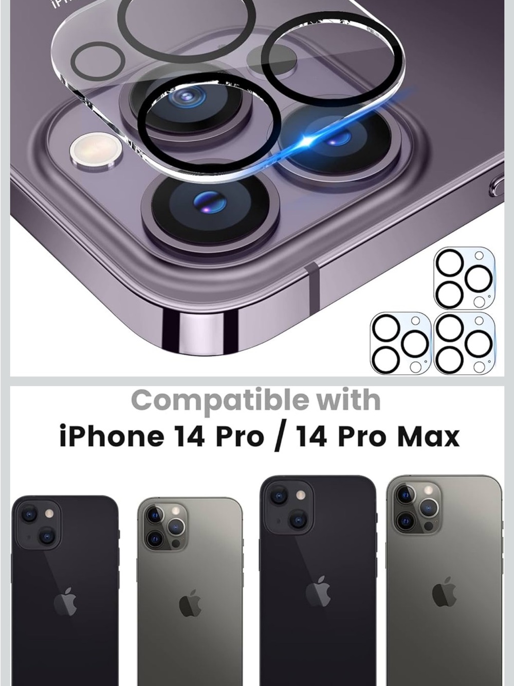 New Apple iPhone 14 Pro / 14 Pro Max Camera Lens Protector, 3 Pack